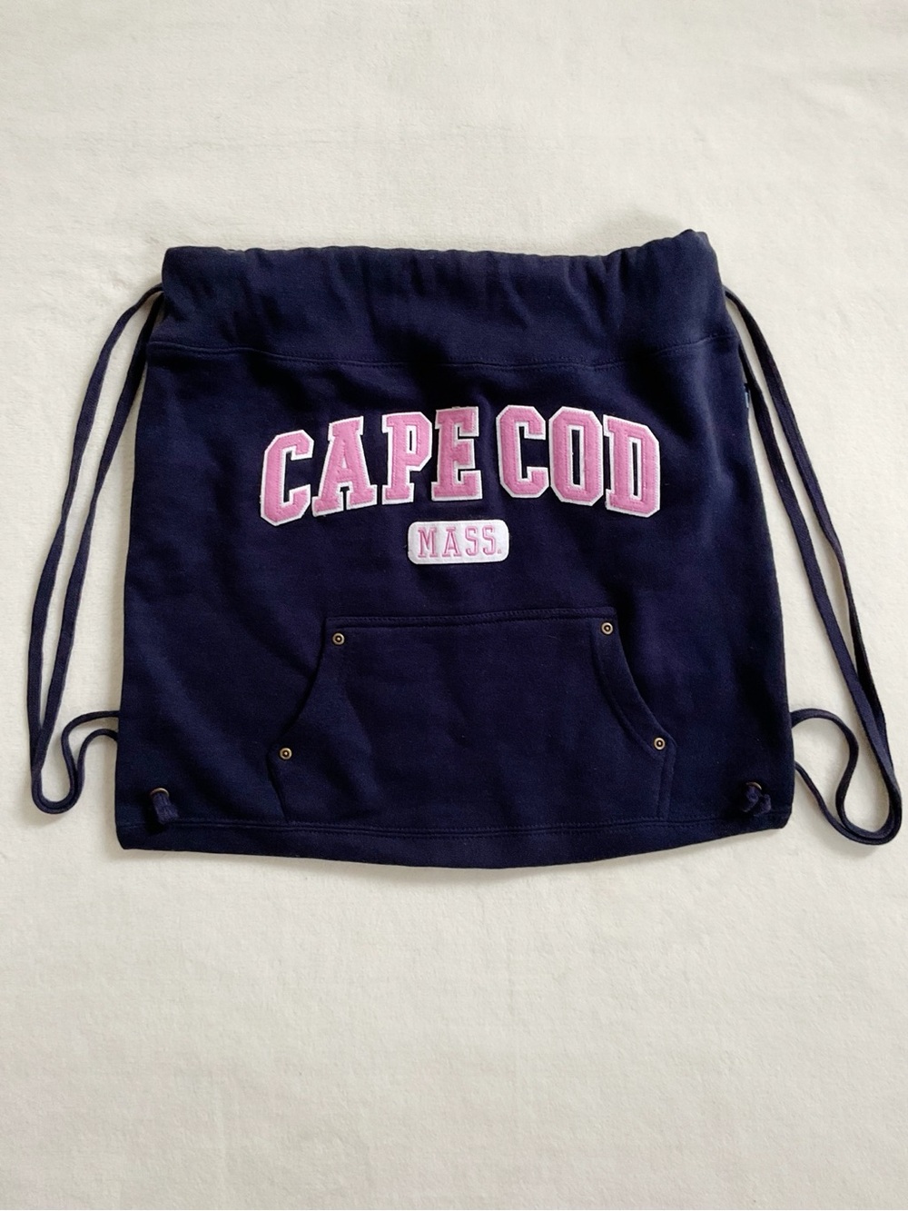 Cuffy's Cape Cod Hoodie Sweatshirt Drawstring Backpack Bag Navy Pink